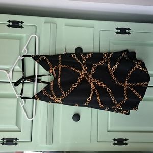 Large women's swimsuit top, black with gold chains